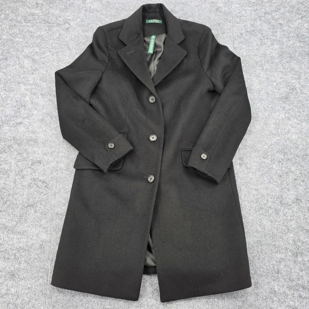 Lauren Ralph Lauren Black Wool Blend Walking Coat LR2523 Size 8